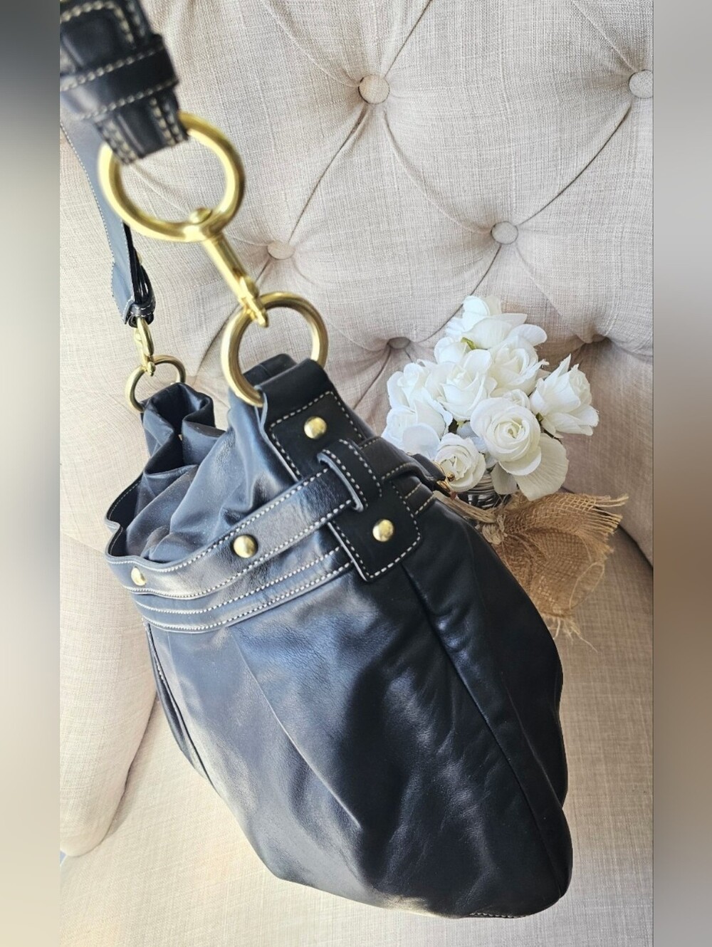 Vintage Coach Hamptons Pleated Leather Horsebit Hobo Shoulder Bag Purse - Picture 7 of 12